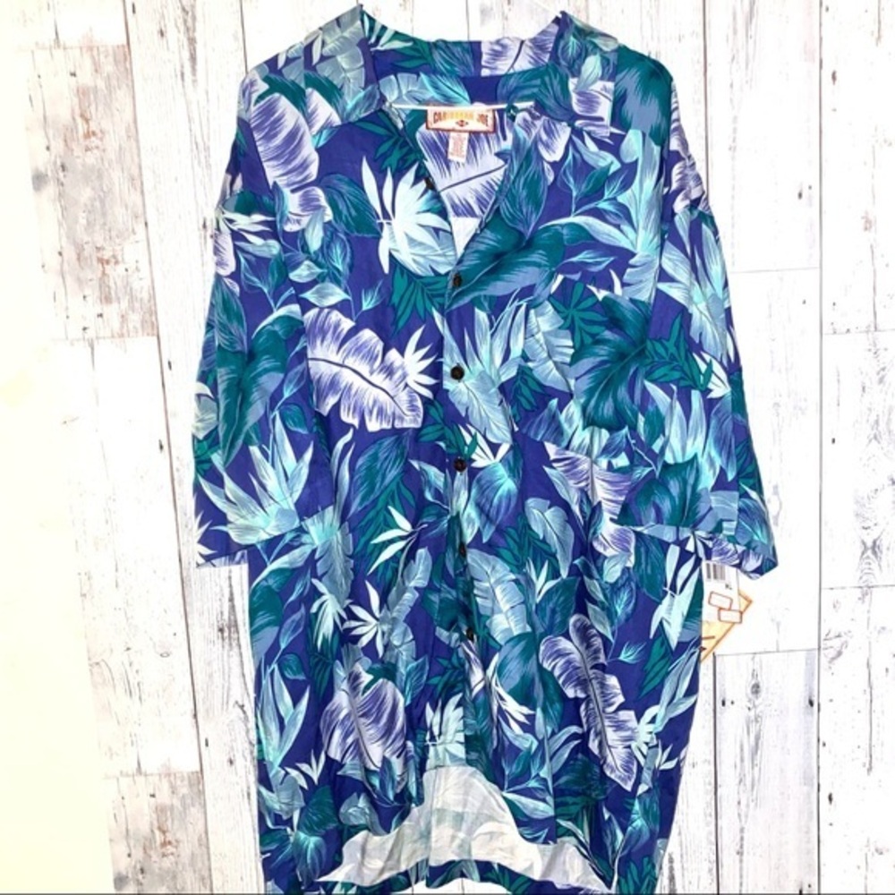 NWT Caribbean Joe xl Hawaiian button down shirt blue purple turquoise